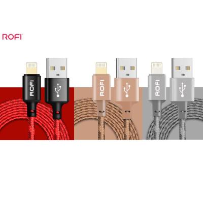 China Mobile Phone ROFI Brand 1.2M Embroidery Wire Braided Data Charger Cable MFI Certified Cable for sale