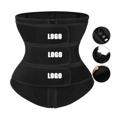 China Custom Antibacterial Logo Private Label Women Workout Waist Trimmer Slimming Belt Lose Weight 3 Strap Neoprene Waist Trainer for sale