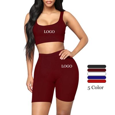 China Logo Summer New Listing Tight Breathable Custom Elasticity Women's Single Color Tracksuit Set 2 Pieces for sale