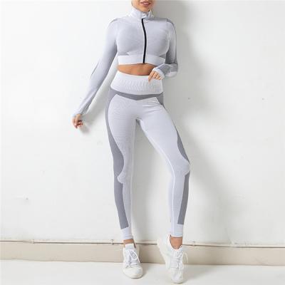 China Autumn Winter New Listing Fitness Breathable Wear Single Color Elasticity Knit Women's Tracksuits 2 Piece Set for sale