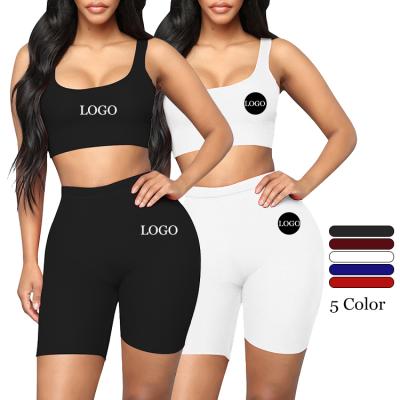 China Anti-Wrinkle 2020 Logo 5 Summer Custom Color Simple Elasticity Sleeveless Tops And Shorts Two Piece Set Women Clothing for sale