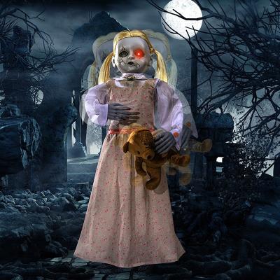 China Halloween Decorations Indoor Outdoor Animated Bear Girl Spooky Talking Dolls Prop for sale