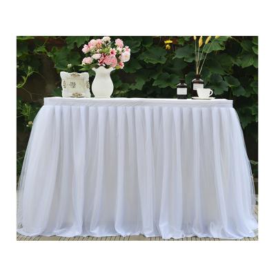 China Shiny Table Decorations Ruffled Tulle Table Skirt for Elegant Birthday Party Wedding Anniversary for sale