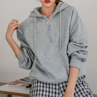 China custom design terry cloth design anti-wrinkle private label half zipper logo hoodie women apparel pullover hoodies for sale