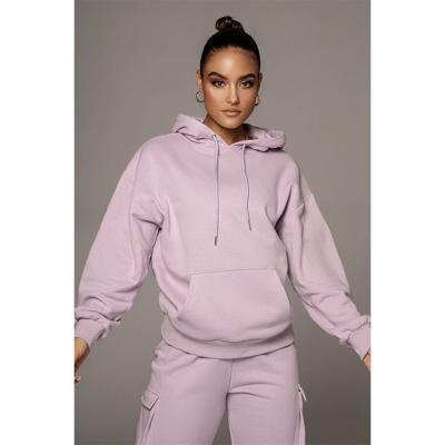 China Anti-wrinkle Simple Design Cotton Fleece Winter Heavyweight Loose Fit Long Sleeve Pullover Hoodies Women for sale