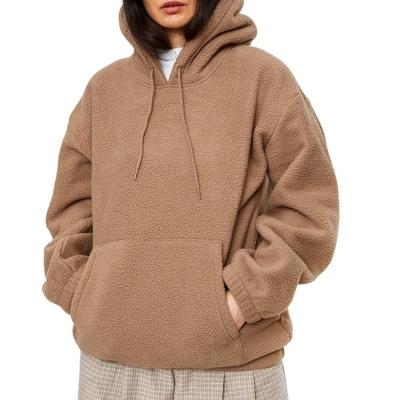 China High Quality Anti-Wrinkle Faux Fur Brown Heavy Long Sleeve Hooded Casual Fleece Hoodie For Women for sale