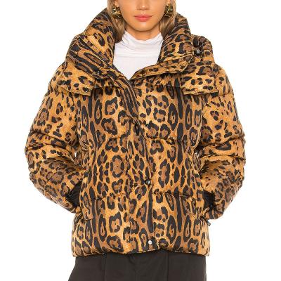 China OME Breathable Custom New Arrivals Fashion Ladies Winter Leopard Print To Keep Warm Detachable Hat Cotton Stocking Puffy Casual Clothing Jacket for sale