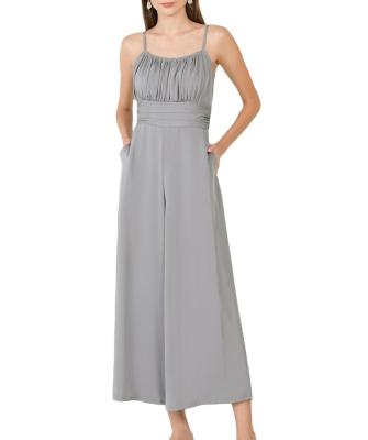 China Anti-pilling Summer Scoop Neckline Ruched Gray Loose Backless Overalls Belt Strap One-Piece Pants Women for sale