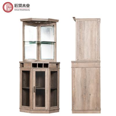 China (Others) Adjustable Antique Style Home Living Room Storage Cabinet Corner Bar Cabinet Wood Wine Display Furniture for sale