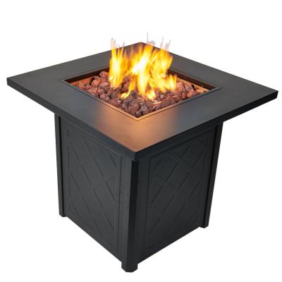 China 28 Inch Patio Backyard Fire Pit Gas Square Outdoor Dining Table Fireplace 50000BTU Firepit Table for sale