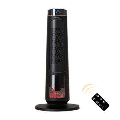 China Portable Remote Control Ceramic Space Heater Electric Tower Fan Heater LED Display Room Temperature Home Office 1500W 3D Flame PTC Timer for sale