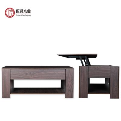 China (Other) OEM Adjustable Brown Wooden Lift Top Lounge Hidden Storage Compartment Coffee Table for sale