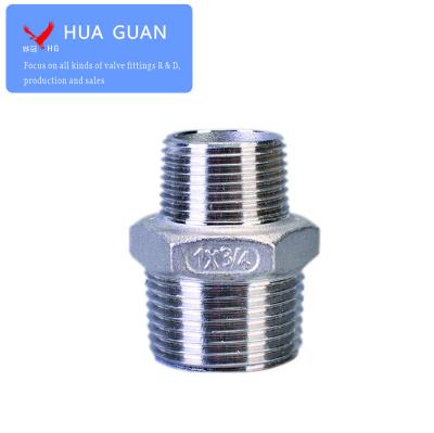 China Pipe lines connect ss304 ss316 reducing hex nipple to BSPP BSPT NPT thread on both side for sale