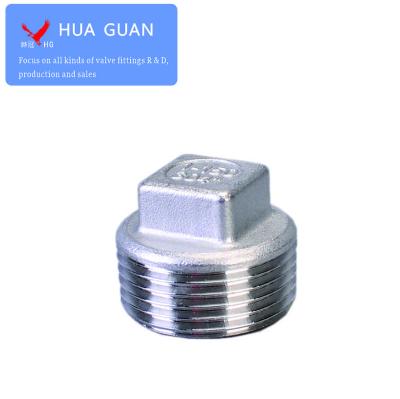 China Water Pipe System SS201 SS304 SS306 NPT BSPT BSPP Threaded External Socket Thread Bulky Head Four-Corner Plug Head Plumbing Head for sale