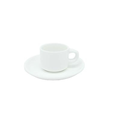 China Low MOQ Sustainable High Quality Mini Porcelain Plain White Ceramic Latte Coffee Cup With Saucer for sale