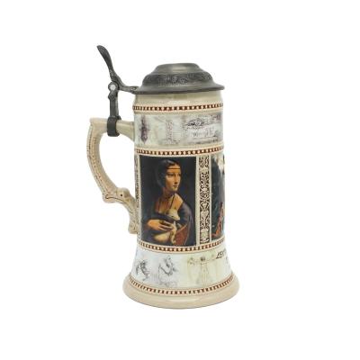 China Viable Hand-Painting Artistic Ceramic Porcelain Beer Mug Customizable Mug With Metal Lid for sale