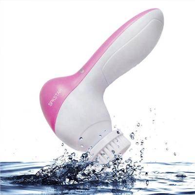 China Electric Exfoilating Logo Plastic Face Massager Acne Removal Blackhead Remover Pigment Remover Electric Rotation 5 in 1 Rotation Facial Cleansing Brush for sale