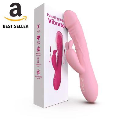 China 10 Frequency Amazon Vibration Telescopic 10 Frequency USB Rabbit Filling Vibrator For Masturbators Adult Female Mute Vibration G Spot Massager for sale