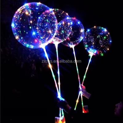 China New Design Promotional Decoration LED Bobo Balloon Toy ZILLE Transparent Flash with Pole for Christmas and Wedding Promotion for sale