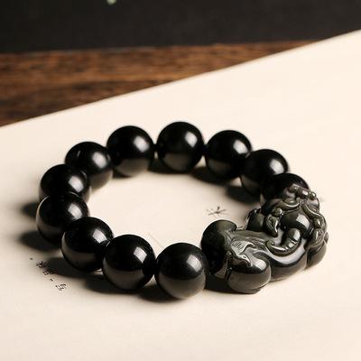 China Eco-Friendly Attract Wealth and Feng Shui Black Obsidian Pixiu Good Luck Money Bracelet for Men for sale