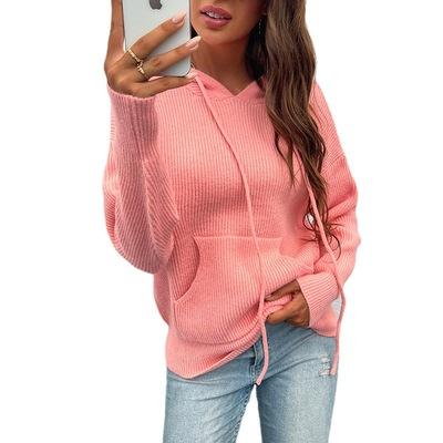 China New Arrivals Women's Anti-pilling Sweatshirt Drawstring V-Neck Solid Color Hooded Hoodies Crochet Sweater With Pockets for sale