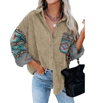 China 2022 new arrivals casual long sleeve button down shirt 3XL oversized blouses loose tops corduroy jacket women's anti-pilling with pockets for sale