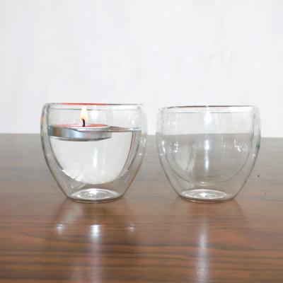 China Mini Glassware Tea Candle Holder Viable Small Cup Light Double Wall for sale