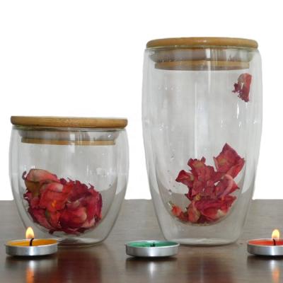 China Factory price viable wholesale candle holders decoration glass cups with bamboo lid for candle making for sale