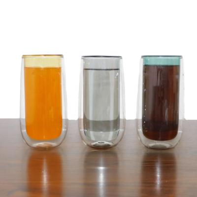 China Sustainable Wholesale New Design Double Wall Colored Drinking Glasses Coffee Glass Mug for sale