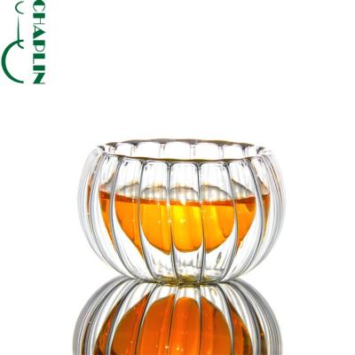 China Durable Double Wall Pumpkin Glass Shot Glass Anti Scald Mini Pu Erh Tea Cup Cheap for sale