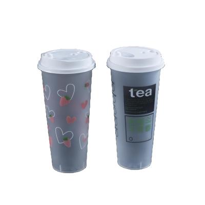 China Eco-friendly in stock 500ml 700ml 360ml printed disposable plastic cup bubble tea boba pp drink cups for sale