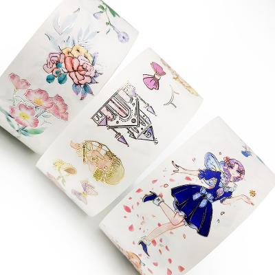 China Custom Cute Sticker Waterproof Foil Hot Stamping Sticker Kawaii Printing Washi Tape, Varnished DIY Masking Planner Paper Wrapping Sticker for sale