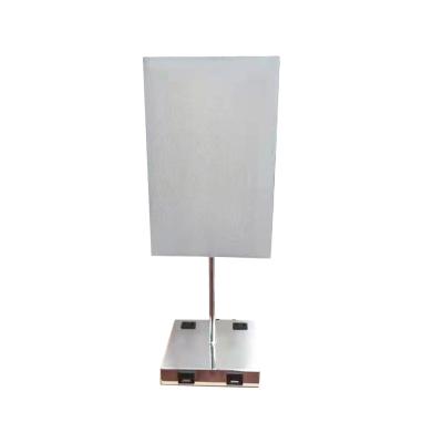 China Modern USB Charging Square White Canvas Upholster Living Room Fabric Desk Lamp for sale