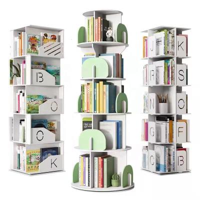 China Large Storage Capacity Wooden Multifunctional White Modern Floor Bookcase Rotating Shelves for sale