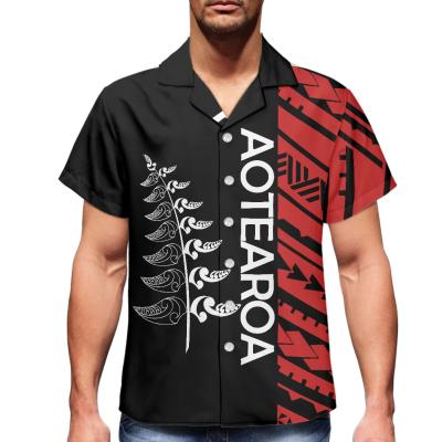 China Anti-pilling Shirt For Men Short Sleeve Warrior Maori Design Koru Turns To Silver Fern Tribal Gift Idea Men Shirts Polyester Slim Fit Men for sale