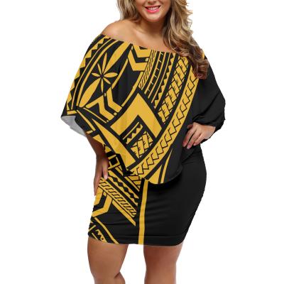 China Fashion Breathable Off The Shoulder Dress 2021 Polynesian Tribal Totem Print Plus Size Dress Women Clothing Summer Dress Print On Request for sale