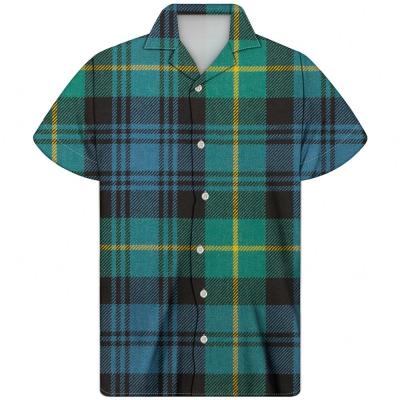 China Custom Made Guayabera Shirt Cuban Print Design Pattern Plaid Men Shirt Breathable Short Sleeve Men Casual Shirts Shirts for sale