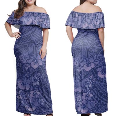 China Hawaiian Style Bridesmaids Girls Short Sleeve Polynesia Hibiscus Breathable Dresses Plus Size Dress Off Shoulder Dress for sale