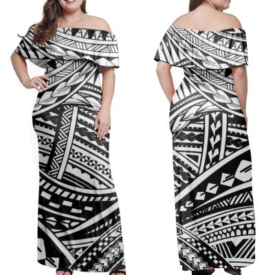 China Breathable Samoan Tribal Women Design Breathable Long Dresses Plus Size Casual Short Sleeves Ladies Dress Custom Letter Off Shoulder Dresses 2020 for sale