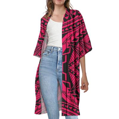 China Red Casual Anti-wrinkle Cardigans Shirt Tie Coat Samoan Long Style Loose Cardigans 2020 Women Long Dress Beach Polynesian Tribal Clothing for sale