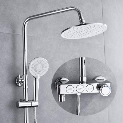 China With Sliding Bar Shower Bath Set Thermostatic Water Faucet Mixer Taps Bathroom Column Wall White Rainfall Shower Set for sale