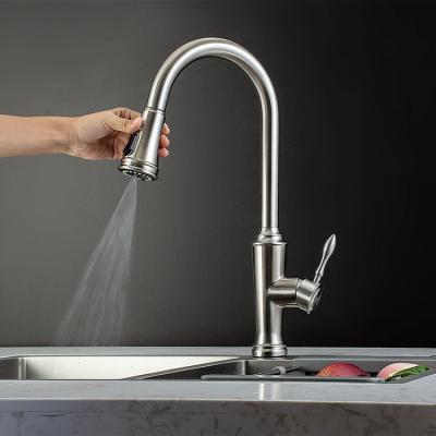 China Professional Thermostatic Faucet Manufacturer Pull Out Kitchen Faucet Hose 304 Stainless Steel Mixed Faucet Hot And Cold Swept for sale