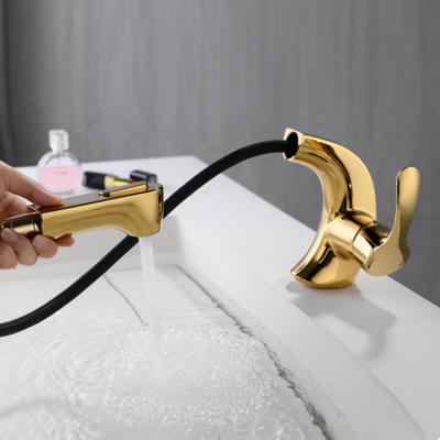 China Gold Metered Luxury Bathroom Faucets Mixer Kitchen Pull Out Basin Water Faucet Taps for sale