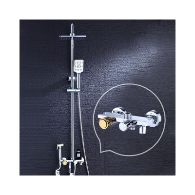 China With Slide Bar Wall Mount Bathroom Brass Shower Set Wall Mount Bathroom Shower Faucet Set Full Set With Rainfall Head for sale