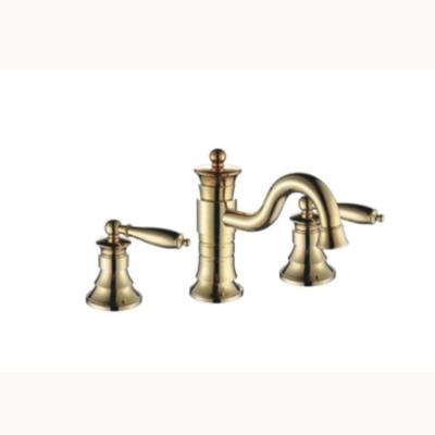 China Electric Faucets Three Holes Basin Sink Faucet With Swan Spout Gold Finish Bathroom Sink Faucet for sale