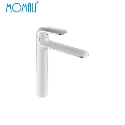 China Momali Faucets Factory Price Copper Faucet Matte Bathroom Basin Faucet Basin Mixer Tap Sanitary White Black Metered Brass Tall Basin Faucet for sale