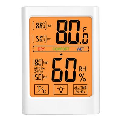 China Large Indoor Room Touch Screen Household Thermometer Hygrometer Temperature Humidity Tester Temperature Humidity Monitor 106*77*22MM for sale