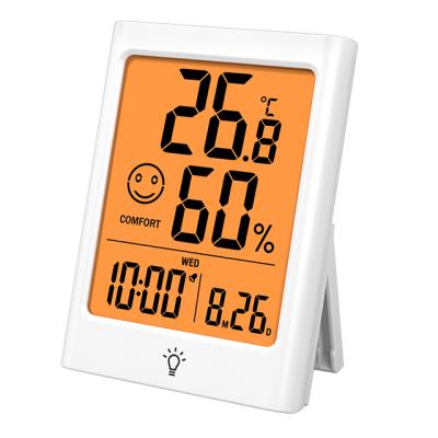 China Orange Backlight Digital Backlight Thermometer Hygrometer Weather Station Humidity Display Indoor Thermometer Humidity Measurement Indicator for sale