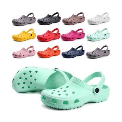 China 2021 Wholesale Sellers Logo Garden Clog Eva Flat PVC Printed Custom Men's and Women's Croc Slip Clogs Women's Clogs Shoes Classic for sale