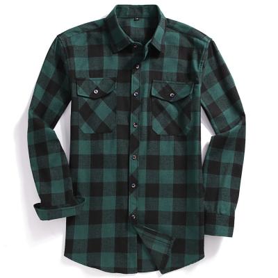 China Chest Two Pocket Design Fashion Long Sleeves Anti-Pilling Plaid Casual Flannel Shirt Print-Button Shirts For Men for sale